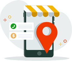 Illustration of a phone with a storefront and location pin
