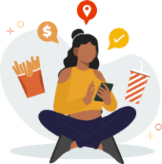 Illustration of a woman placing an order on her phone
